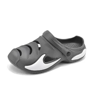 Large size lightweight grey mens garden clogs with breathable holes and wave design