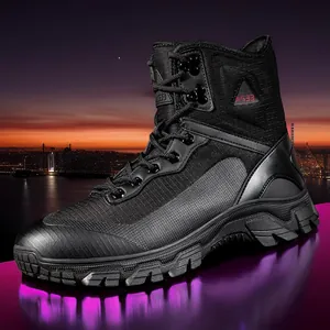 Durable mid-cut tactical combat boots for outdoor hiking and climbing in black