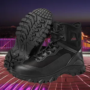 Durable black mid-top tactical combat boots for outdoor hiking trekking and sports