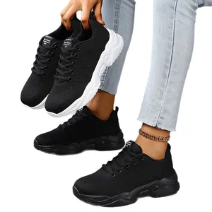 Breathable black knit sneakers for men and women, stylish summer sports shoes