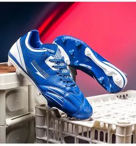 Professional blue firm ground soccer cleats for breathable athletic performance outdoors