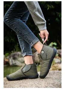 Outdoor olive green quilted snow boots with warm plush lining and durable rubber sole