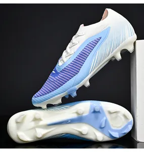 Detailed side and sole view of professional seamless flyknit soccer cleats for training