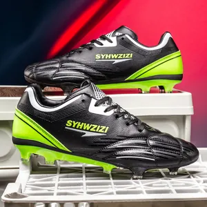 Professional soccer cleats for men and women with lime green accents and firm ground studs