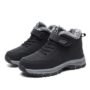 Black winter snow boots for men featuring warm plush lining and durable outdoor sole