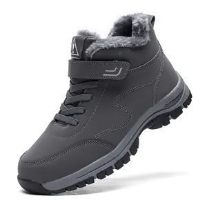 Professional grey winter snow boots for men featuring warm faux fur lining and high-top