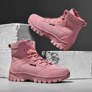 Botas tácticas militares de color rosa para senderismo y entornos desérticos al aire libre