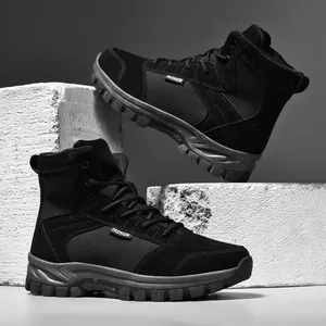 Botas militares negras de caña alta para senderismo, calzado táctico de exterior