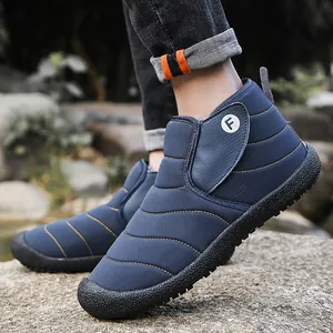 Warm blue quilted snow boots with soft fleece lining and anti-slip rubber sole for winter