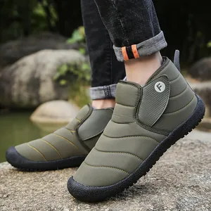 Men's outdoor winter snow boots with warm lining and army green quilted upper design