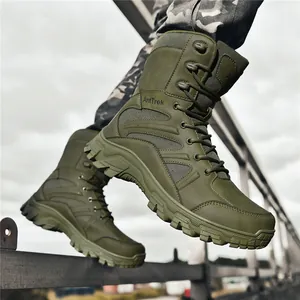 Professional olive green tactical combat boots for outdoor hiking and military activities
