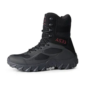 Men's breathable black tactical combat boots for outdoor hiking and training