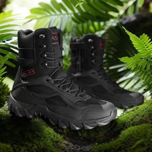 Professional breathable black high-top tactical boots for outdoor hiking and military training