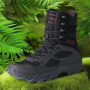 Durable black breathable high-top tactical combat boots for outdoor hiking