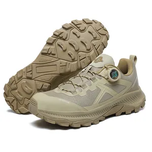 Khaki men's outdoor hiking shoes with rotating buckle and non-slip tread