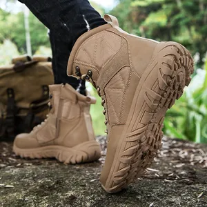 Men's desert tan tactical hiking boots with non-slip rubber soles for outdoor sports and trekking