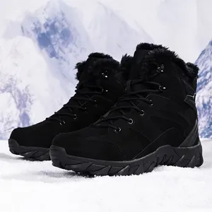 Botas de nieve negras para hombre con forro de piel para senderismo invernal al aire libre