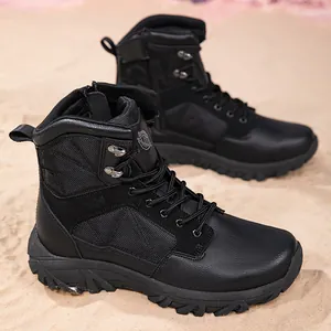 Black mens outdoor tactical combat boots for desert hiking and climbing