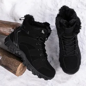 Botas de nieve cálidas para hombre con forro de piel sintética y suela antideslizante.