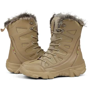 Durable men's warm high-top snow boots with thick fleece lining and faux fur collar