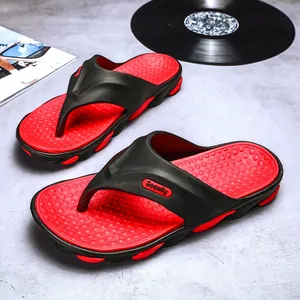 Modern men's black and red flip-flops, trendy thong sandals for summer beach casual wear