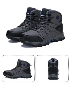 Multi-angle view of men's winter high-top hiking boots with warm fleece lining