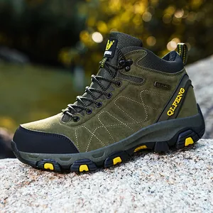 Professional olive green waterproof high-top hiking boots for outdoor winter activities