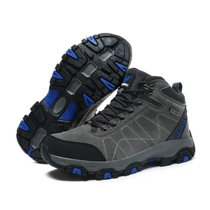 Professional waterproof high-top hiking boots for men with non-slip sole in grey and black