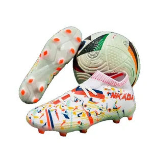 Professional flyknit soccer cleats with firm ground studs and colorful patterns