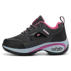 Women's breathable outdoor hiking shoes with thick platform and pink air cushion detail.