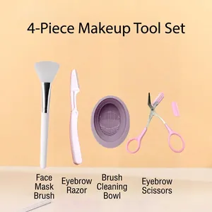 Pinceau à Masque Facial en Silicone Bol de Nettoyage Pliable Rasoir à Sourcils Et Ciseaux Kit d'Outils de Maquillage pour Femmes Soins de la Peau