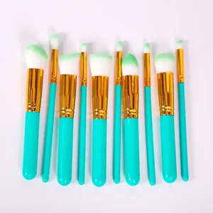 Set de 10 pinceaux de maquillage professionnels avec manches turquoise et pointes vertes
