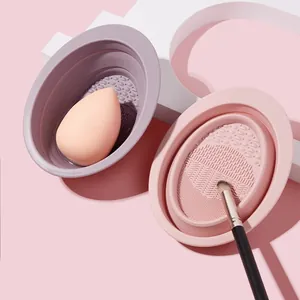 Bol de nettoyage en silicone pliable pour pinceaux de maquillage avec texture