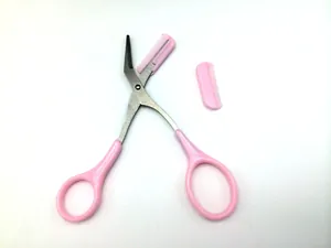 Professional pink eyebrow scissors with detachable comb and spare comb attachment