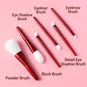 Professionelles 6-teiliges weinrotes Make-up-Pinsel-Set inklusive Puder- und Lidschattenpinsel