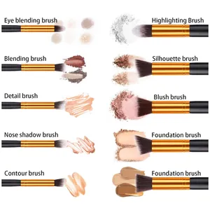 10-piece professional black gold makeup brush set with soft bristles for beauty makeup