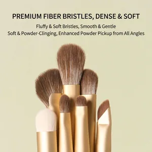 Macro view showing the soft synthetic fiber bristles of professional makeup brush set