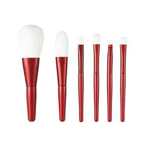 6-teiliges burgunderrotes Make-up-Pinsel-Set mit weichen weißen Borsten