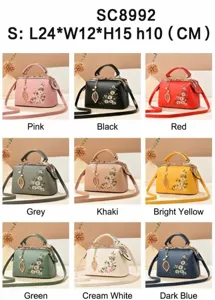Large capacity floral embroidery handbags in nine elegant colors including pink and navy