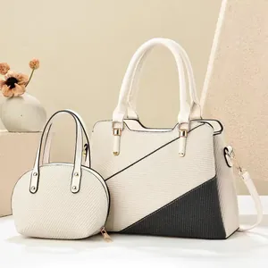Damen Patchwork Farbkontrast Handtasche Und Beutel Webstruktur PU Polyurethan Große Kapazität Schulter Umhängetasche Mode Tasche