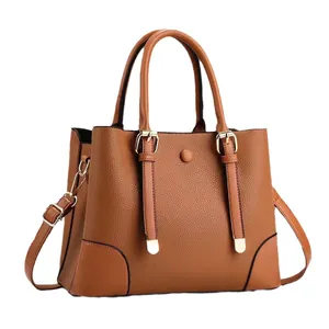 Elegante Damen Handtasche mit Kontrast Lederbesatz und praktischem Umhängeriemen
