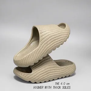 Trendy unisex thick sole slides with pineapple texture and 4.0cm platform height