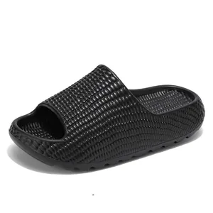 Fashionable black unisex bubble slides with thick non-slip sole for beach and outdoor