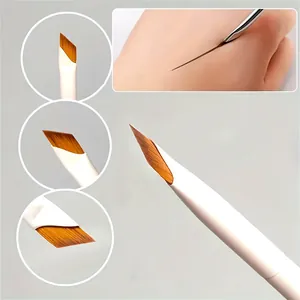 Detailed macro view of ultra-thin angled eyeliner brush for precise makeup application