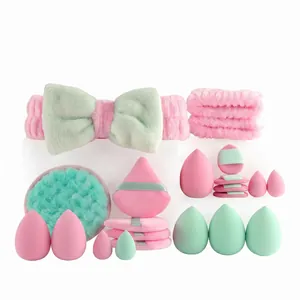 20-delige roze en mintgroene make-upsponzenset met hoofdband en polsbandjes