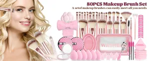 Gedetailleerd overzicht van 80-delige professionele make-up borstelset met sponsjes