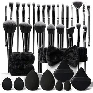 Kit de Pinceaux de Maquillage Professionnel en Fibres Artificielles avec Éponges et Bandeau Collection d'Outils Cosmétiques Femme