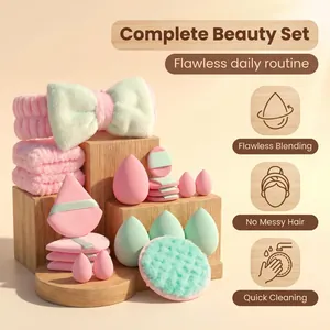Professionele Make-up Spons Set Met Hoofdband Hydrofiel Niet-Latex Poederdons Beauty Blending Tool Kit Droog Nat Gebruik