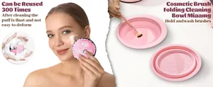 Herbruikbare make-up puff en opvouwbare siliconen reinigingsbak voor make-up kwasten