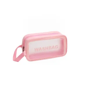 Trousse de toilette rose transparente imperméable avec fermeture éclair pour maquillage